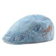 Leisure Washed Denim Adjustable Beret Hat Men Women Letter Embroidered Peaked Caps