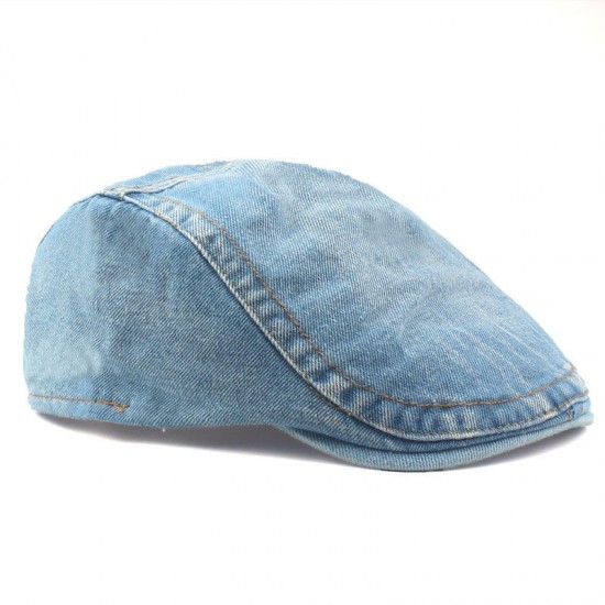 Leisure Washed Denim Adjustable Beret Hat Men Women Letter Embroidered Peaked Caps