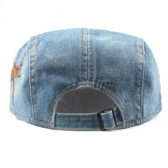 Leisure Washed Denim Adjustable Beret Hat Men Women Letter Embroidered Peaked Caps