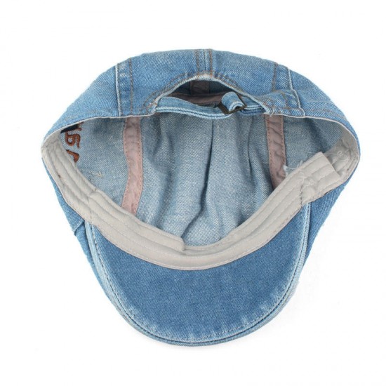 Leisure Washed Denim Adjustable Beret Hat Men Women Letter Embroidered Peaked Caps