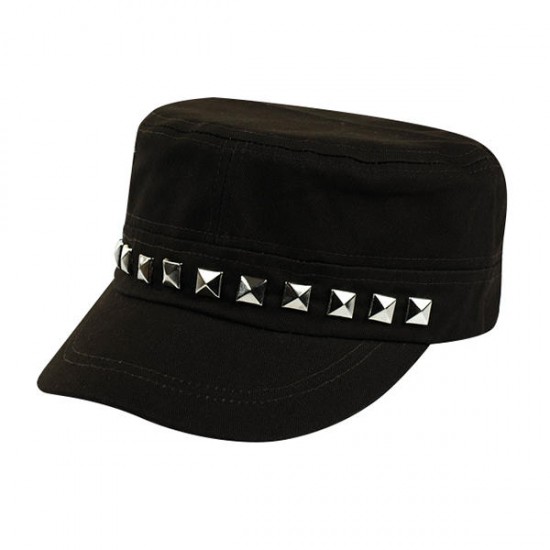 Unisex Women Men Retro Cotton Rivet Hat Solid Adjustable Flat-topped Outdoor Sport Baseball Cap