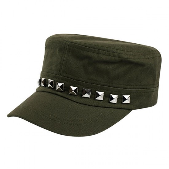 Unisex Women Men Retro Cotton Rivet Hat Solid Adjustable Flat-topped Outdoor Sport Baseball Cap