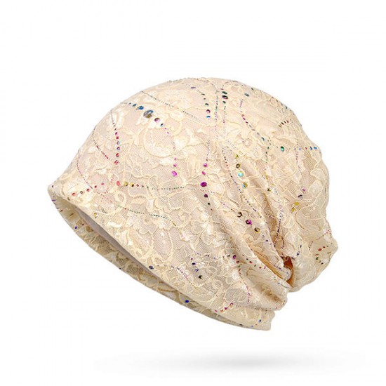 Women Rhinestone Striped Cotton Beanie Hat Casual Flexible Autumn Warm Skullies Cap