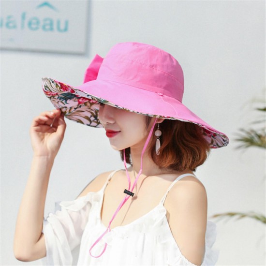 Women Summer Travel Wide Brim Visor Hat UV Protection Printing Sunshade Hat