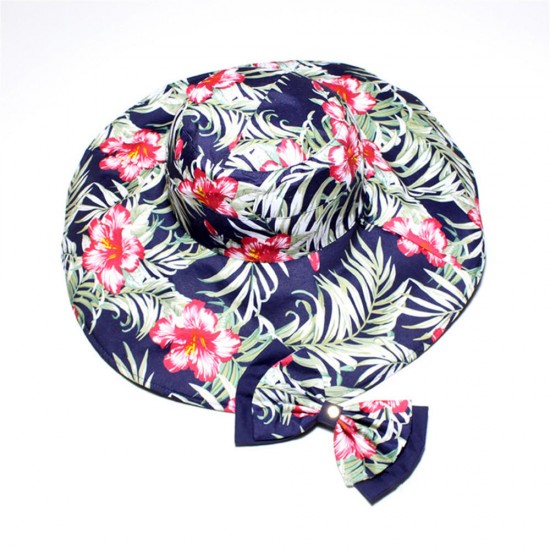 Women Summer Travel Wide Brim Visor Hat UV Protection Printing Sunshade Hat