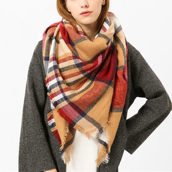 140CM Women Autumn Plaid Blanket Scarf Wraps Casual Warm Soft Scarves