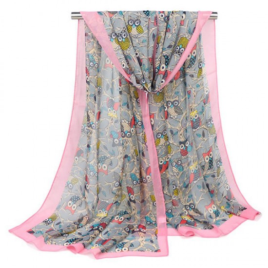 160CM Women Cute Owl Print Scarfs Chiffon Autumn Outdoor Shawl Scarves