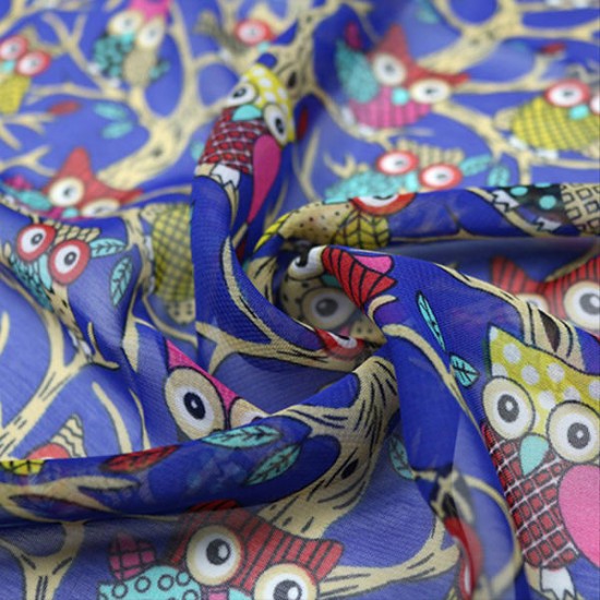 160CM Women Cute Owl Print Scarfs Chiffon Autumn Outdoor Shawl Scarves