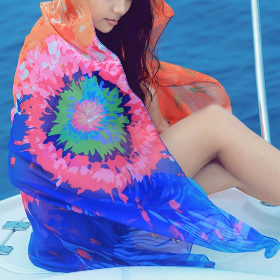 180*150CM Women Summer Chiffon Beach Towels Long Scarf Sunscreen Printed Soft Shawl