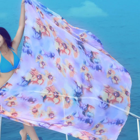 180*150CM Women Summer Chiffon Beach Towels Long Scarf Sunscreen Printed Soft Shawl