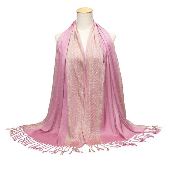 180*60CM Women Ladies Glitter Shine Cotton Blend Tassel Scarf Stole Shawl Wrap Shimmer Scarves