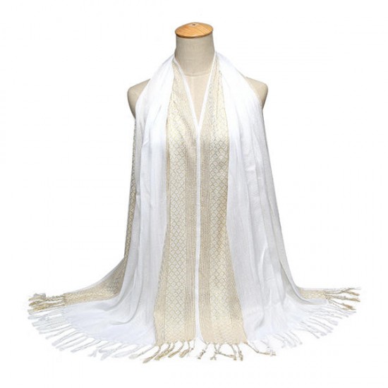 180*60CM Women Ladies Glitter Shine Cotton Blend Tassel Scarf Stole Shawl Wrap Shimmer Scarves