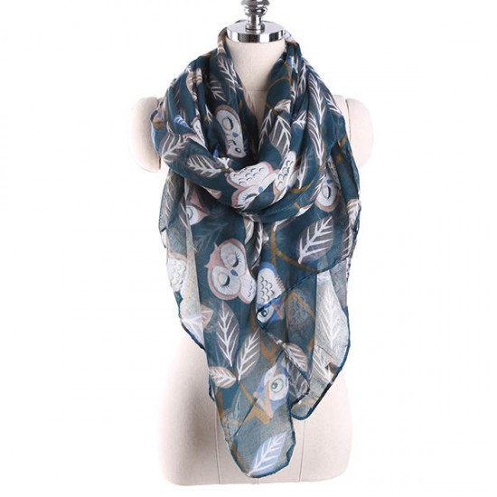 180CM Voile Owl Leaves Print Pattern Long Scarf Soft Warm Wrap Shawl For Women