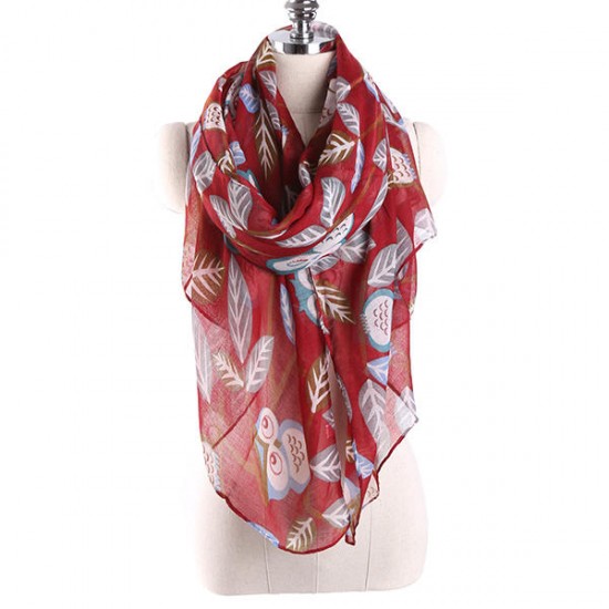 180CM Voile Owl Leaves Print Pattern Long Scarf Soft Warm Wrap Shawl For Women