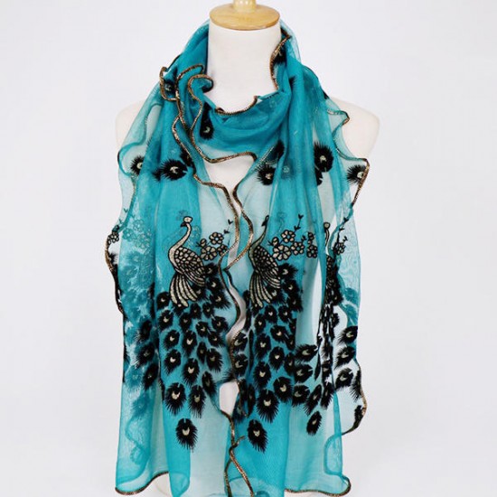 190CM Women Peacock Pattern Lace Scarves Shawl Casual Travel Soft Scarf