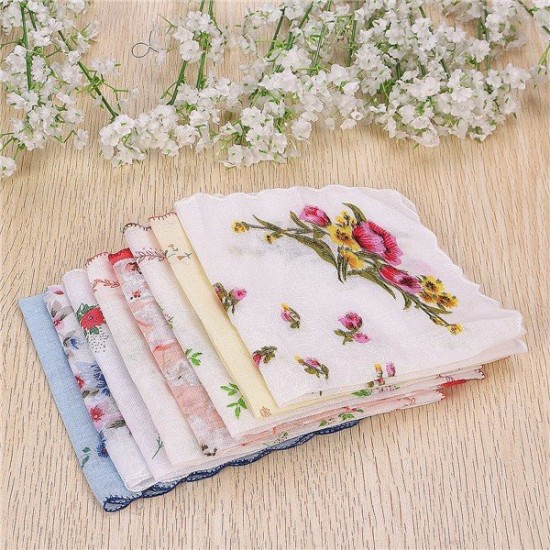 1PC Women Ladies Cotton Hankies Vintage Style Floral Hanky Handkerchiefs Various