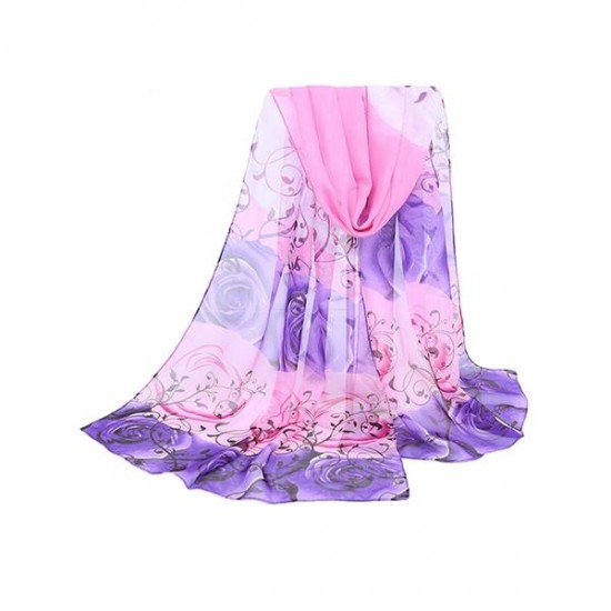 Fashion Durable Women Rose Printing Scarf Soft Long Elegant Wrap Shawl Scarf