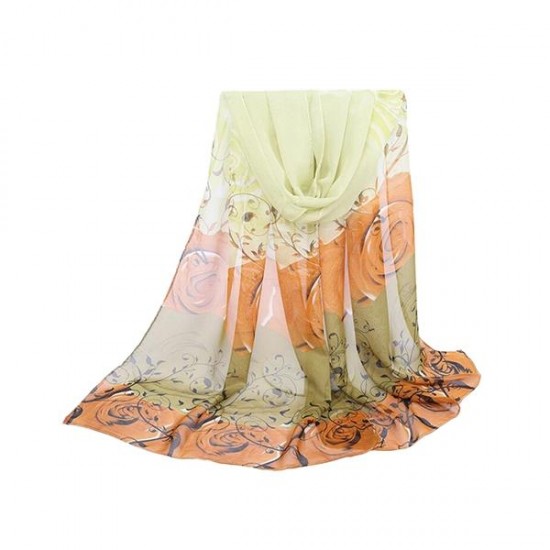 Fashion Durable Women Rose Printing Scarf Soft Long Elegant Wrap Shawl Scarf