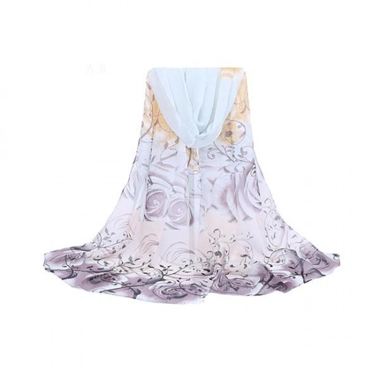 Fashion Durable Women Rose Printing Scarf Soft Long Elegant Wrap Shawl Scarf