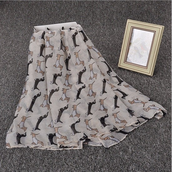 Women Ladies Animal Cute Dog Print Voile Scarf Paris Yarn Long Shawl Wrap Pashmina Scarves