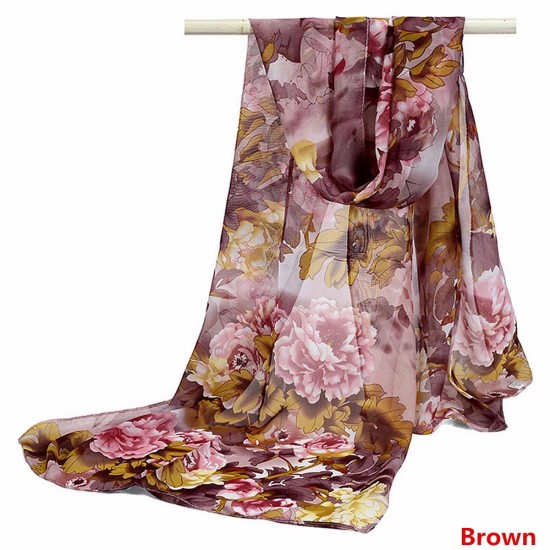 Women Ladies Flower Bird Printed Chiffon Scraves Stole Long Soft Shawl Wrap