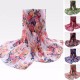 Women Ladies Peony Flower Printed Voile Scraves Floral Stole Long Soft Shawl Wrap