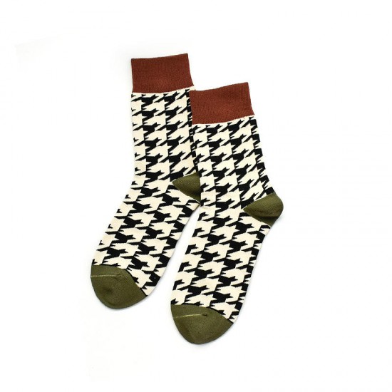 Men Women Outdoor Fashion Plaid Socks Middle Tube Socks