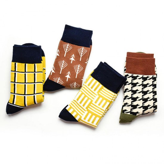 Men Women Outdoor Fashion Plaid Socks Middle Tube Socks