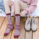 Winter Ladies Retro Thick Line Middle-Tube Sock Jacquard Plaid Stripes Casual Outdoor Ethnic Socks