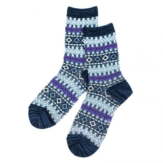 Women Breathable Cotton Ethnic Jacquard Middle Tube Socks