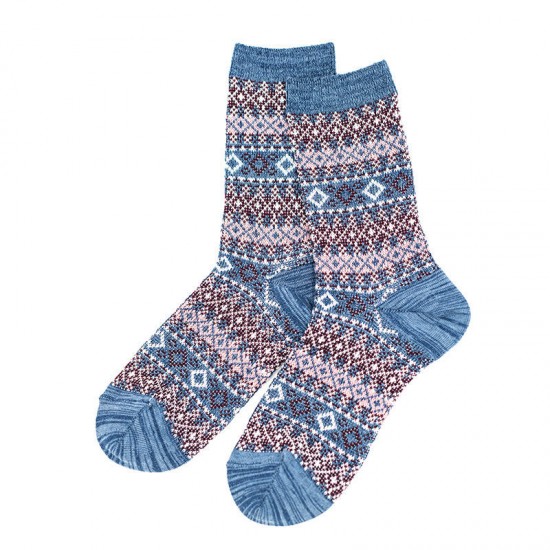 Women Breathable Cotton Ethnic Jacquard Middle Tube Socks