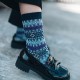 Women Breathable Cotton Ethnic Jacquard Middle Tube Socks