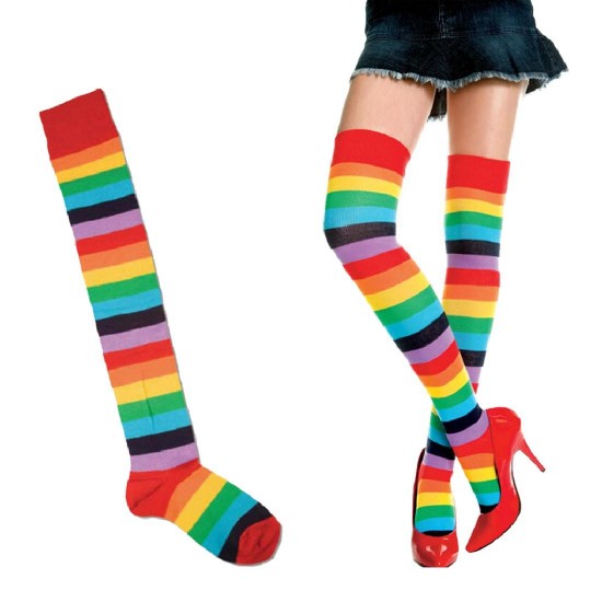 Women Comfortable Beautiful Soft Casual Over Knee Socks Rainbow Thigh Long Striped Stockings