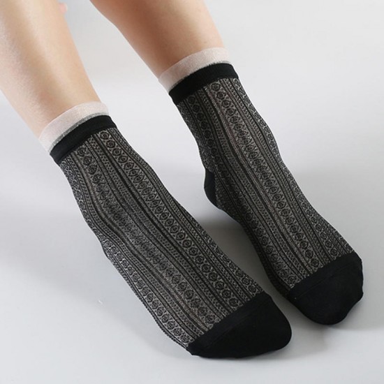 Women Crystal Hollow Out Breathable Low Cut Sock Ultra-Thin Mesh Boat Socks