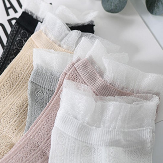 Women Crystal Hollow Out Breathable Low Cut Sock Ultra-Thin Mesh Boat Socks