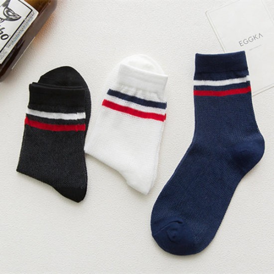 Women Girls Cotton Breathable Middle Tube Socks Striped Soft Elastic Short Socks