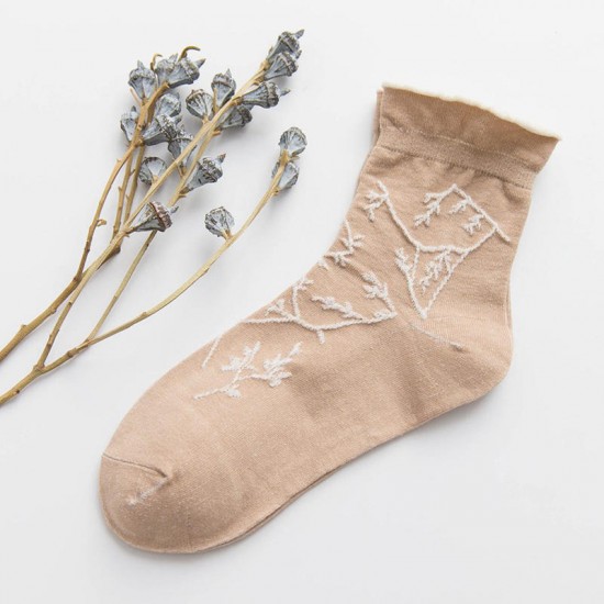 Women Winter Flower Snowflake Jacquard Casual Cotton Crew Sock