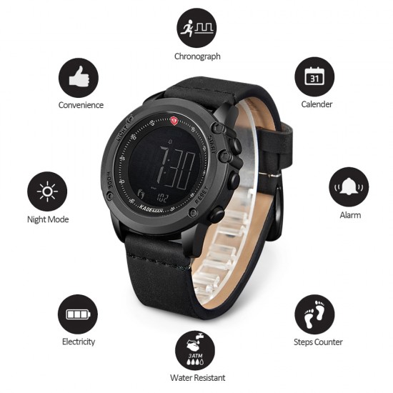 KADEMAN Military Sports Men's Watch Digital Display Waterproof Step Counter Leather Clock Top Luxury Brand LED Male Wristwatches
