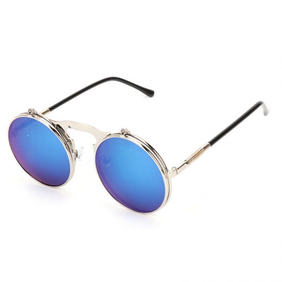 Fashion UV400 Men Women Retro Personality Metal Frame Flip Sunglasses