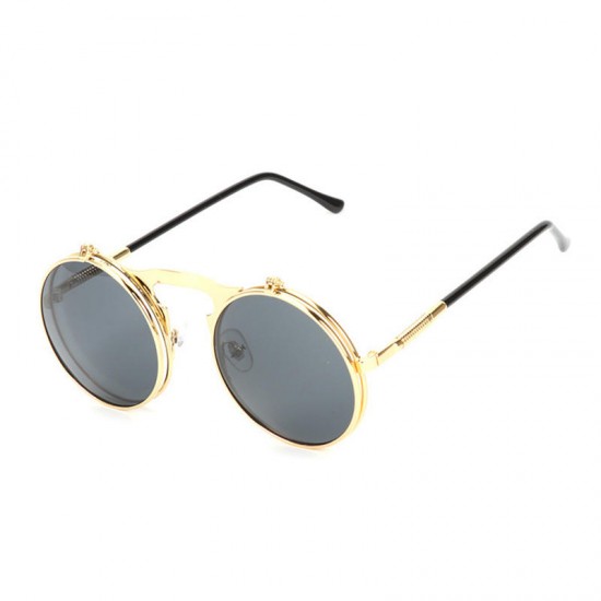 Fashion UV400 Men Women Retro Personality Metal Frame Flip Sunglasses
