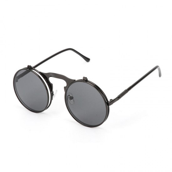 Fashion UV400 Men Women Retro Personality Metal Frame Flip Sunglasses