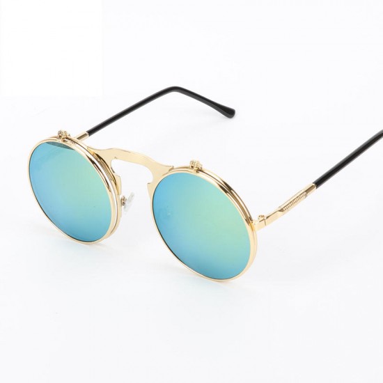 Fashion UV400 Men Women Retro Personality Metal Frame Flip Sunglasses