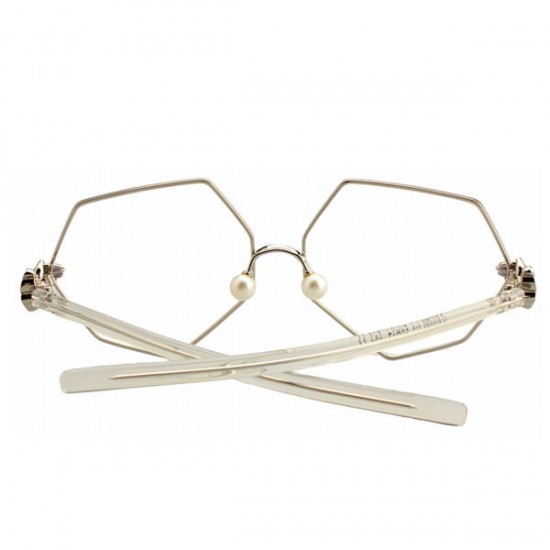 Fashion Women Gold Silver Polygon Eyeglasses Vintage Pearl Nose Support Clear Lens Glasses