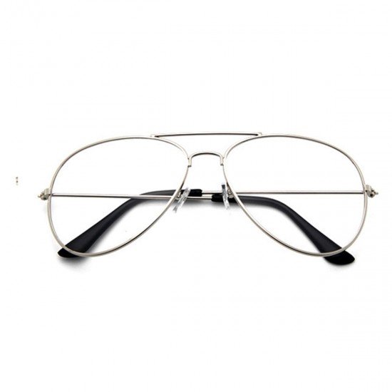 Unisex Aviator Pilot Shape Metal Frame Clear Lens Glasses