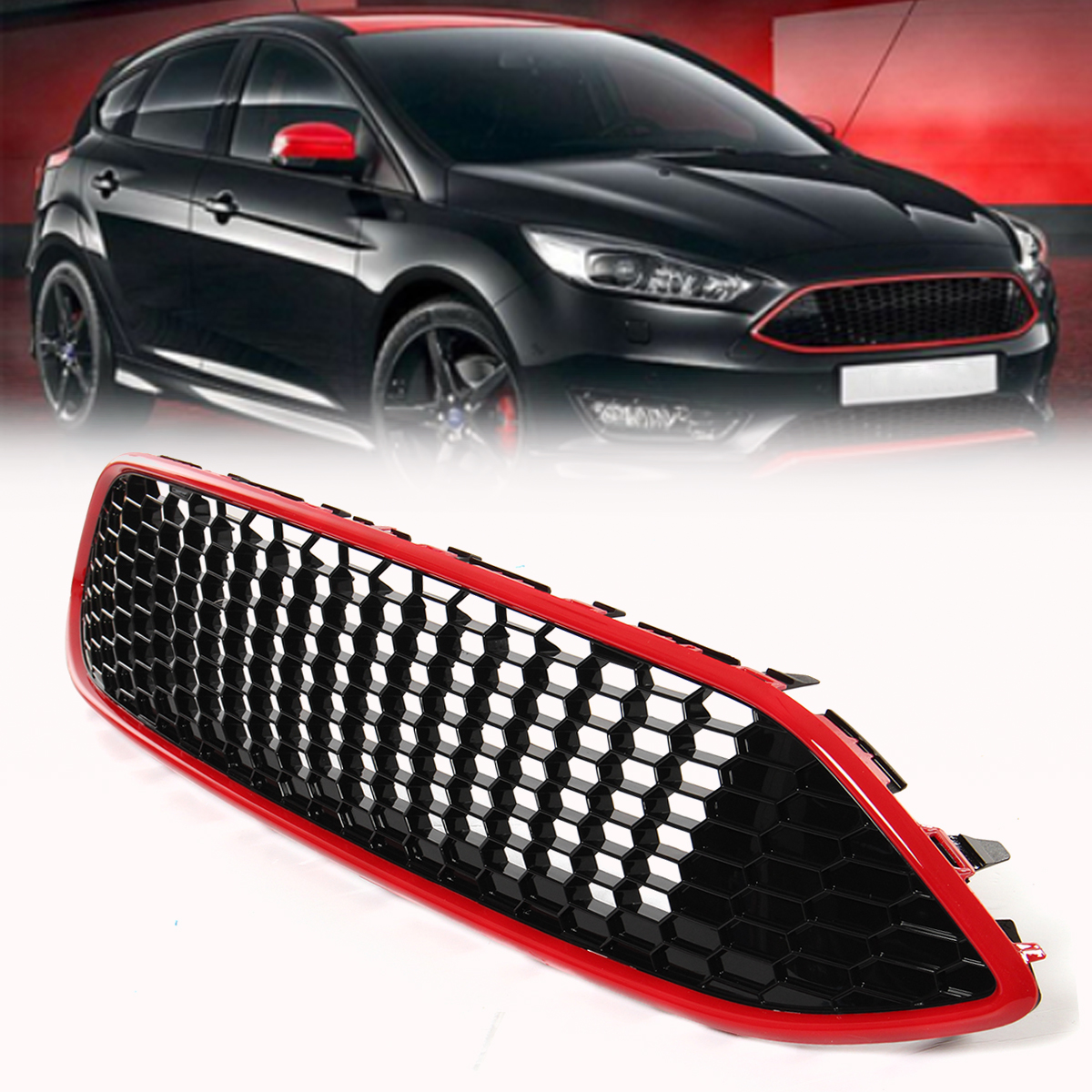 Black-Red-Honeycomb-Mesh-Front-Bumper-Center-Grille-Panel-for-Focus-MK3-ST-Line-1303786