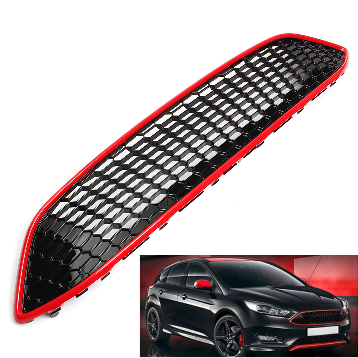 Black-Red-Honeycomb-Mesh-Front-Bumper-Center-Grille-Panel-for-Focus-MK3-ST-Line-1303786