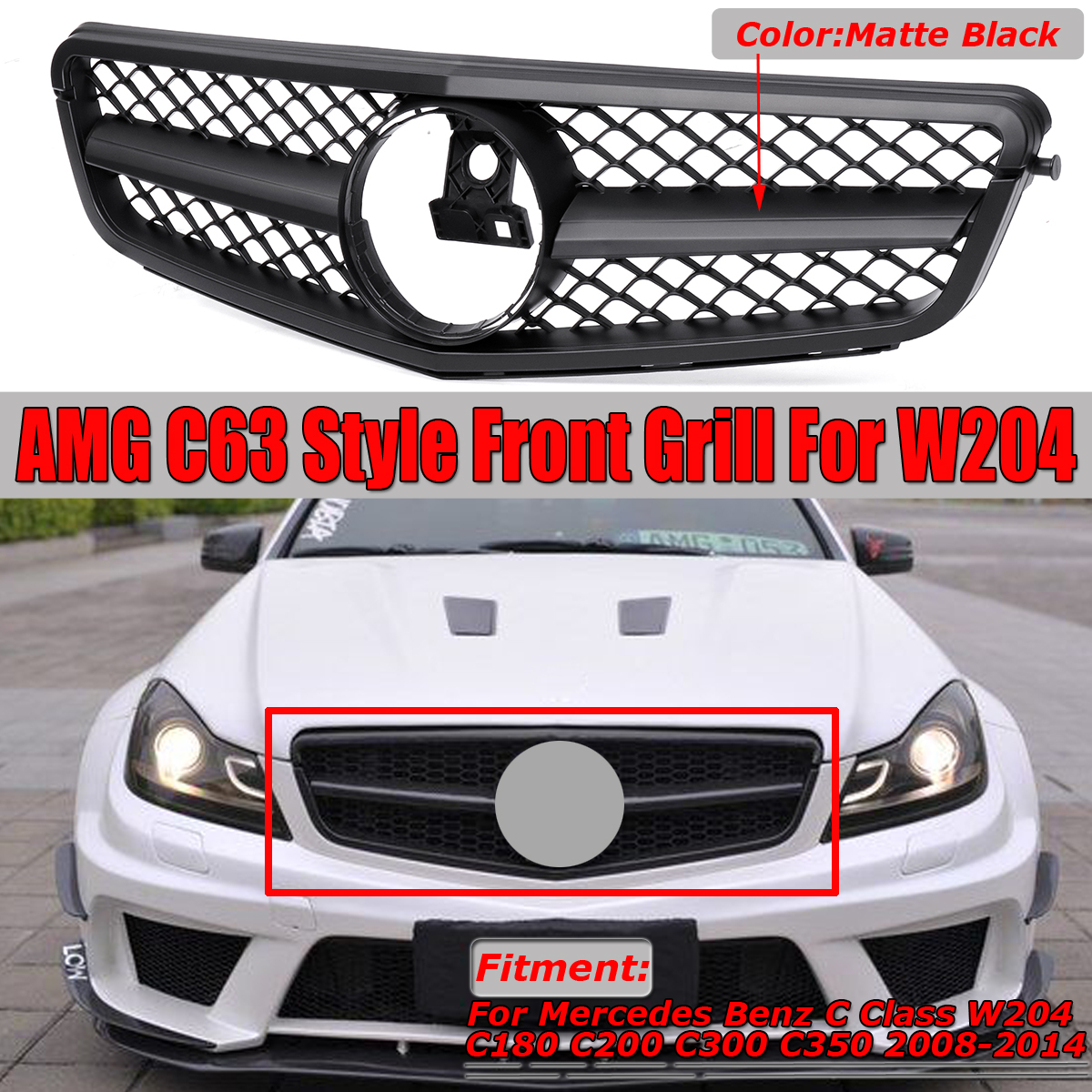 C63-AMG-Style-Front-Upper-Grille-Grill-For-Mercedes-Benz-C-Class-W204-C180-C200-C300-C350-2008-2014-1423683