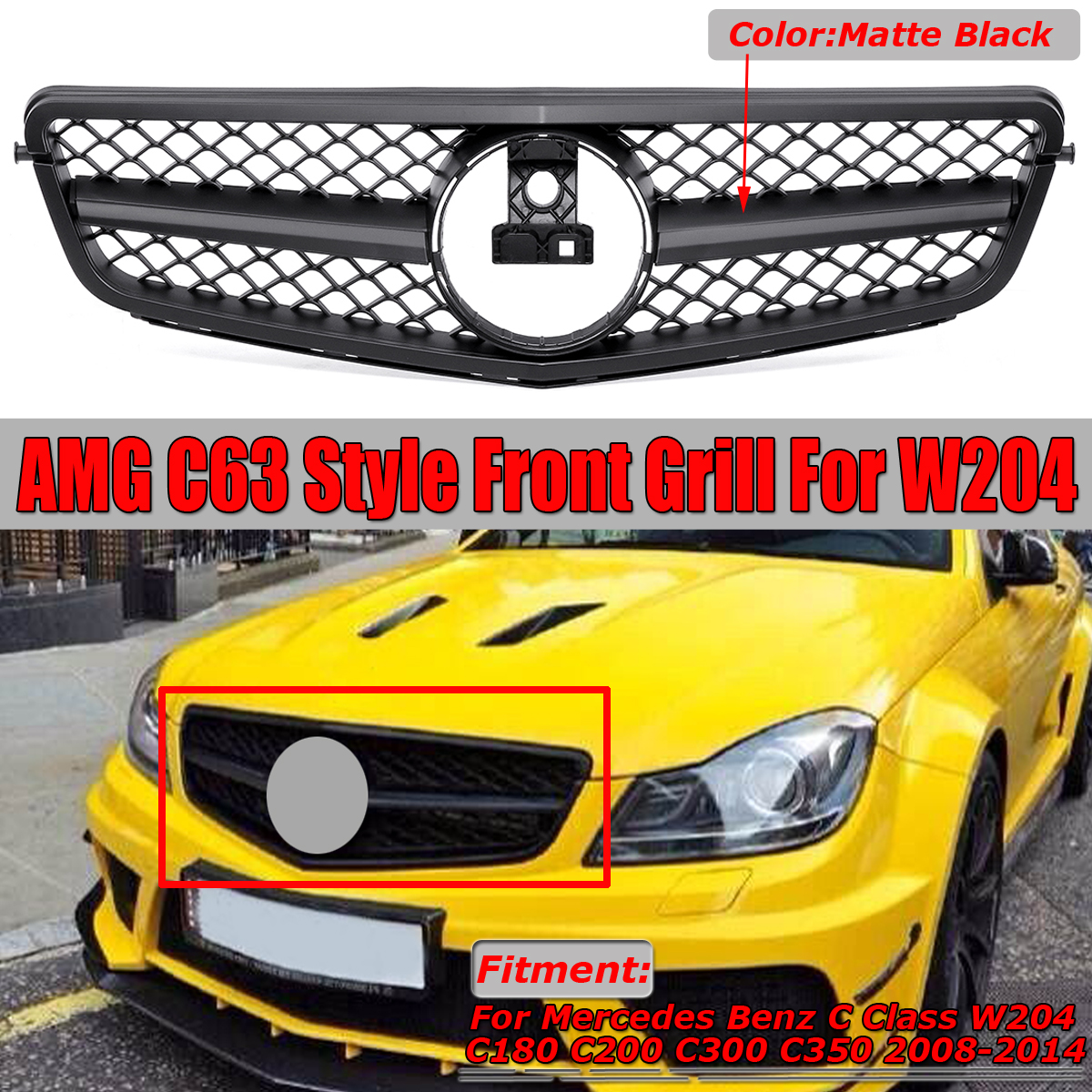 C63-AMG-Style-Front-Upper-Grille-Grill-For-Mercedes-Benz-C-Class-W204-C180-C200-C300-C350-2008-2014-1423683