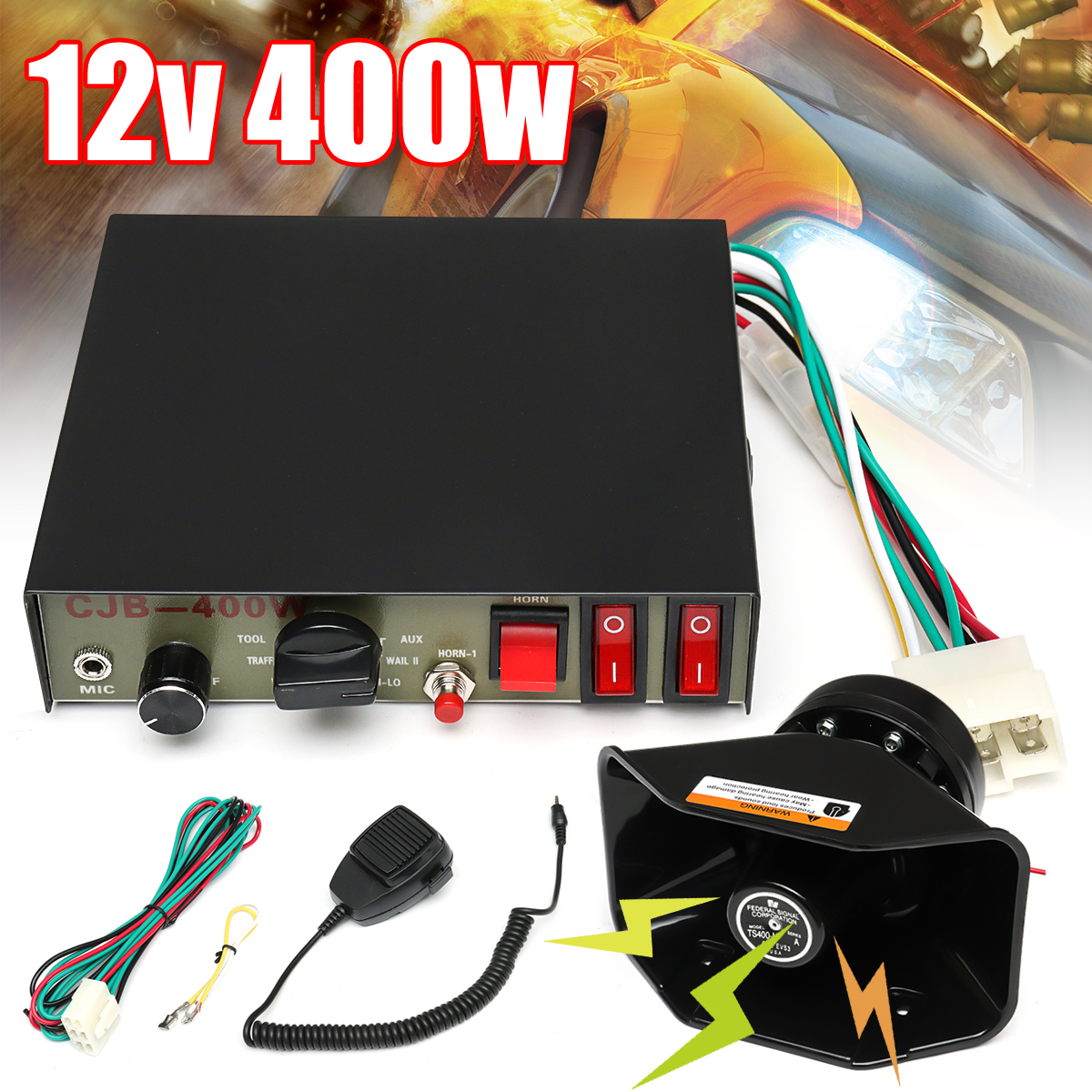 12V-400W-Loud-Car-Warning-Alarm-Police-Siren-Horn-PA-Speaker-MIC-System-1353097