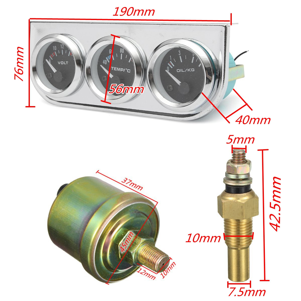 2-Inch-52mm-Chrome-Bezel-VoltmeterWater-ThermometerOil-Pressure-Electrical-Gauge-1361156